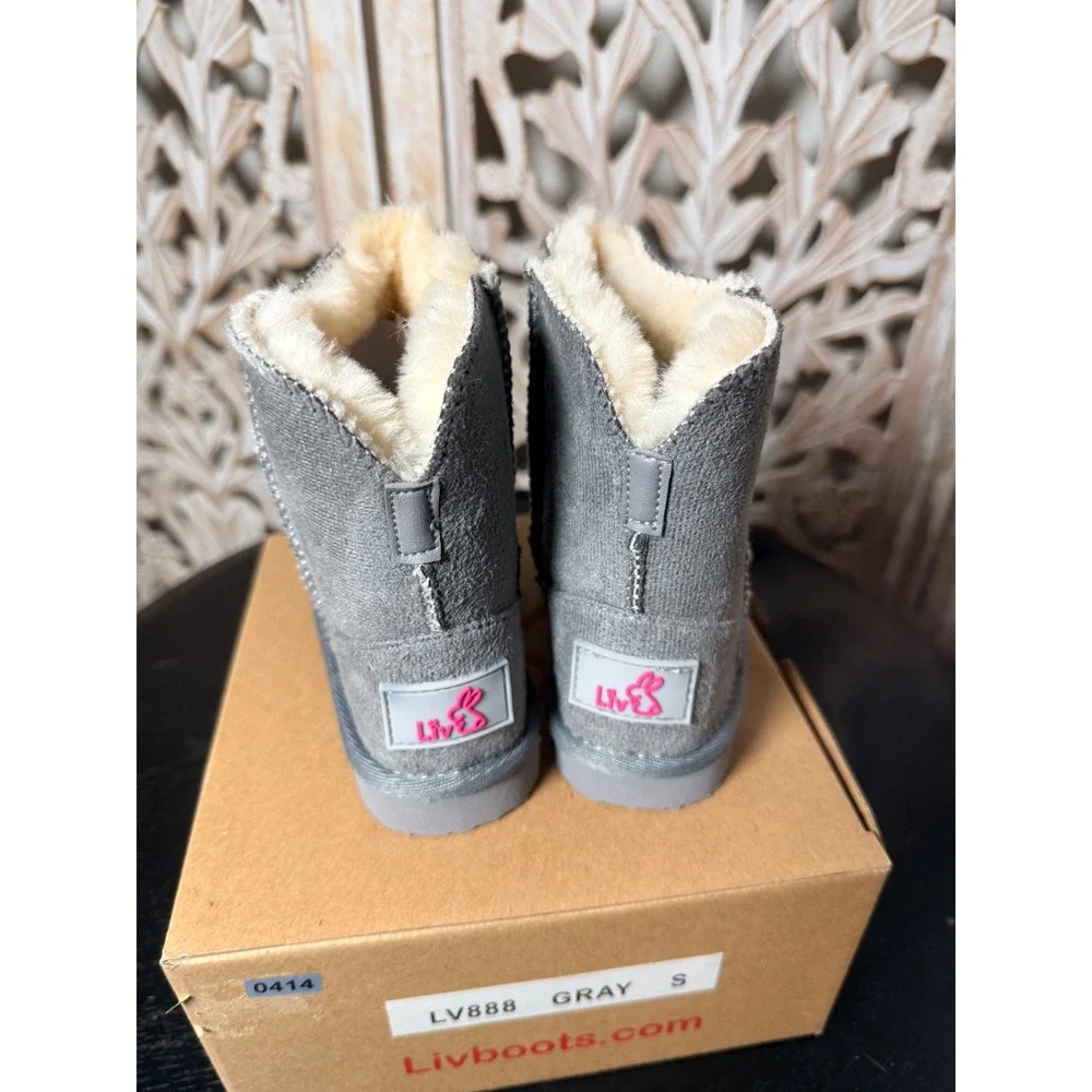 Liv Boots LV888 Gray Kids Faux Fur Lined Suede Winter Boots Size Small S